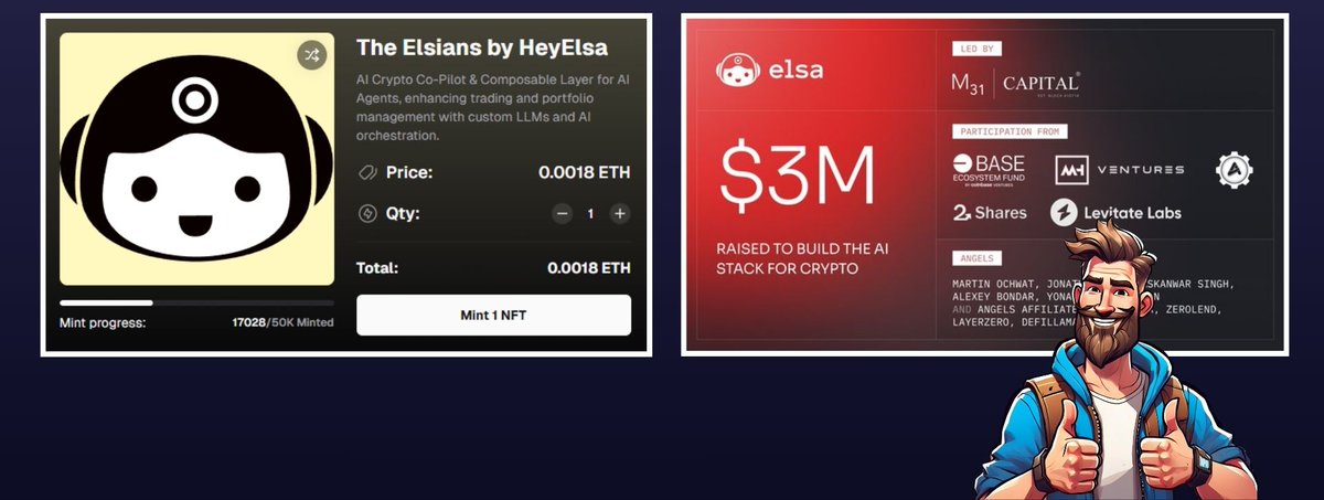 Yo degens, let's dive into <a href="/HeyElsaAI/">HeyElsa</a> - the AI copilot that's making crypto effortless AF! No more fumbling with wallets; just chat or voice command, and Elsa handles the on-chain magic.

Elsa is your crypto sidekick from HeyElsa. Say "Buy ETH for $100" or "Mint that Elsa PFP