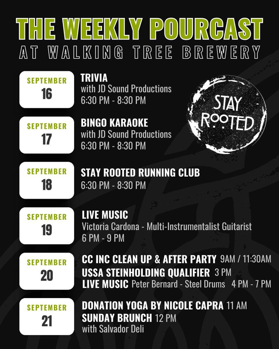 Halfway thru Sept. &amp; we ain't slowin' down! Join us for our regular weekly happenings, live music, and two special events! Don't miss the International Coastal Clean Up with CC Inc. &amp; the After Party back at WTB &amp; then test your strength at our first USSA Steinholding Qualifier.