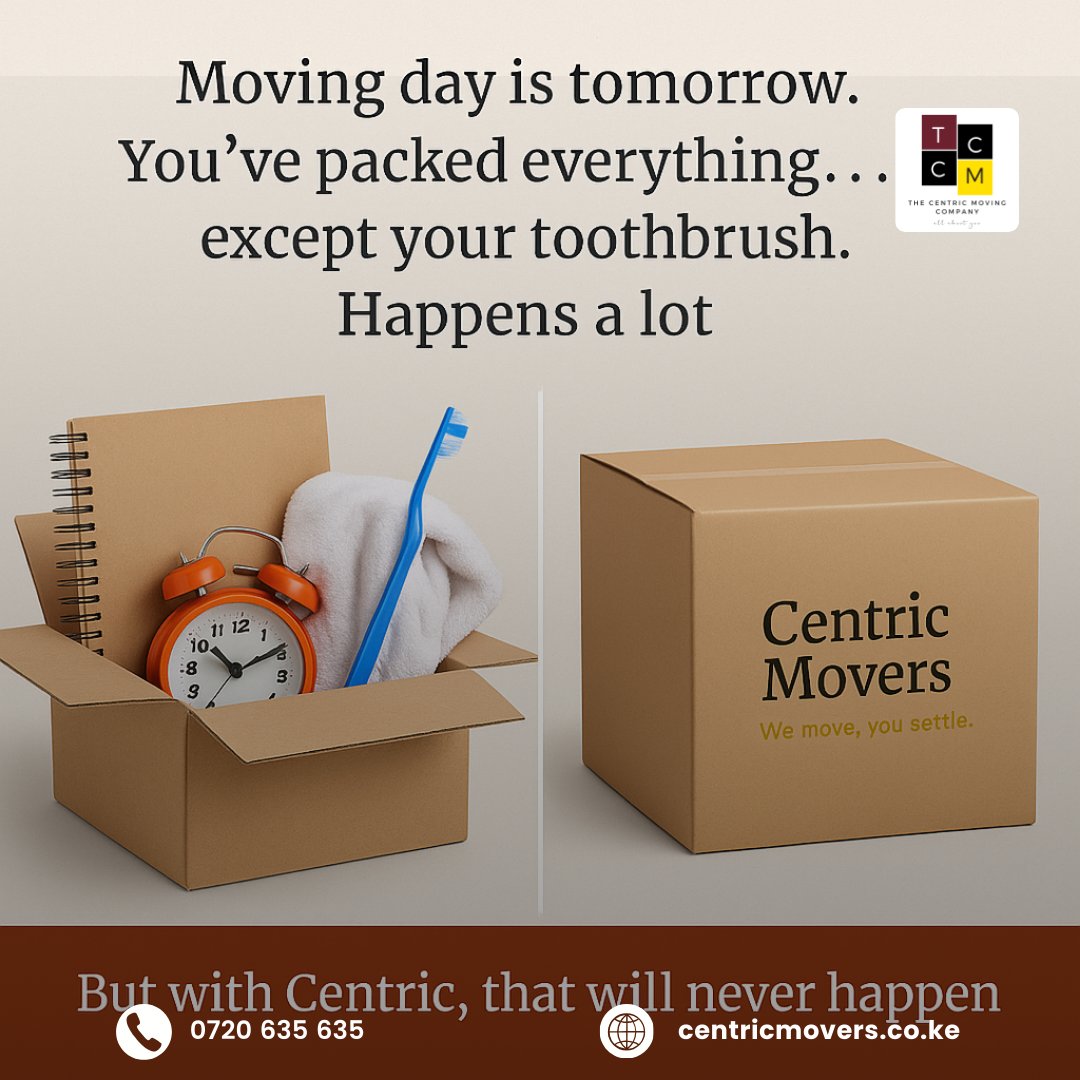 centricmoving's tweet image. Forget something on moving day? It happens more than you think. With Centric Movers, our team ensures every detail is handled so you never leave essentials behind.

#CentricMovers #WeMoveYouSettle #MovingDay #StressFreeMove #NairobiMoves #ProfessionalMovers