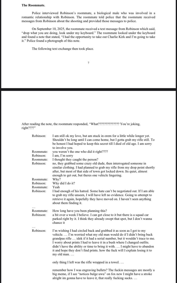 🚨🚨 🚨the text message exchange between TYLER ROBINSON (accused assassin  of Charlie Kirk) AND HIS ROOMMATE that DA Jeff Gray just shared with the  public @FoxNews