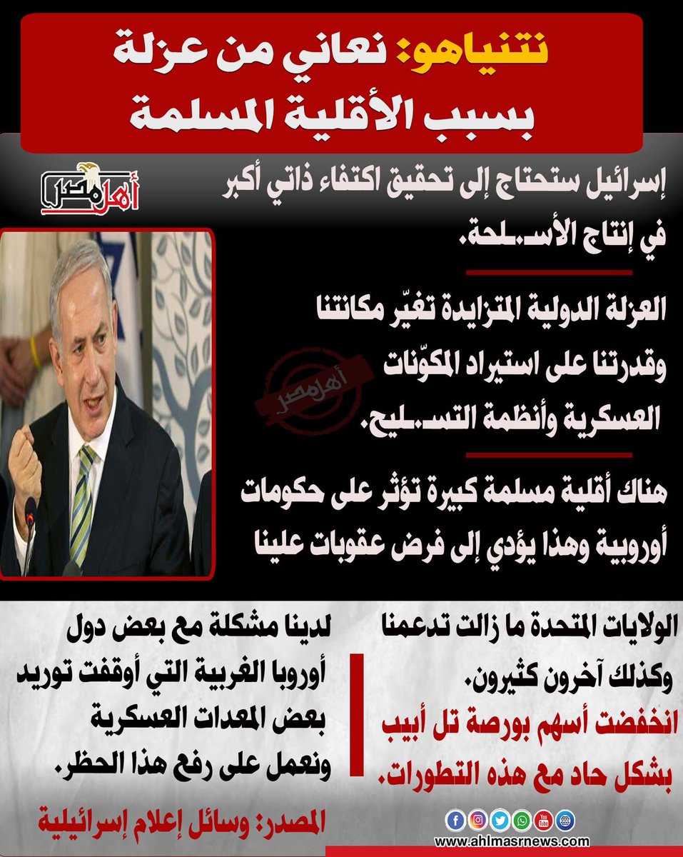 نتنياهو: نعاني من عزلة بسبب الأقلية المسلمة..!!