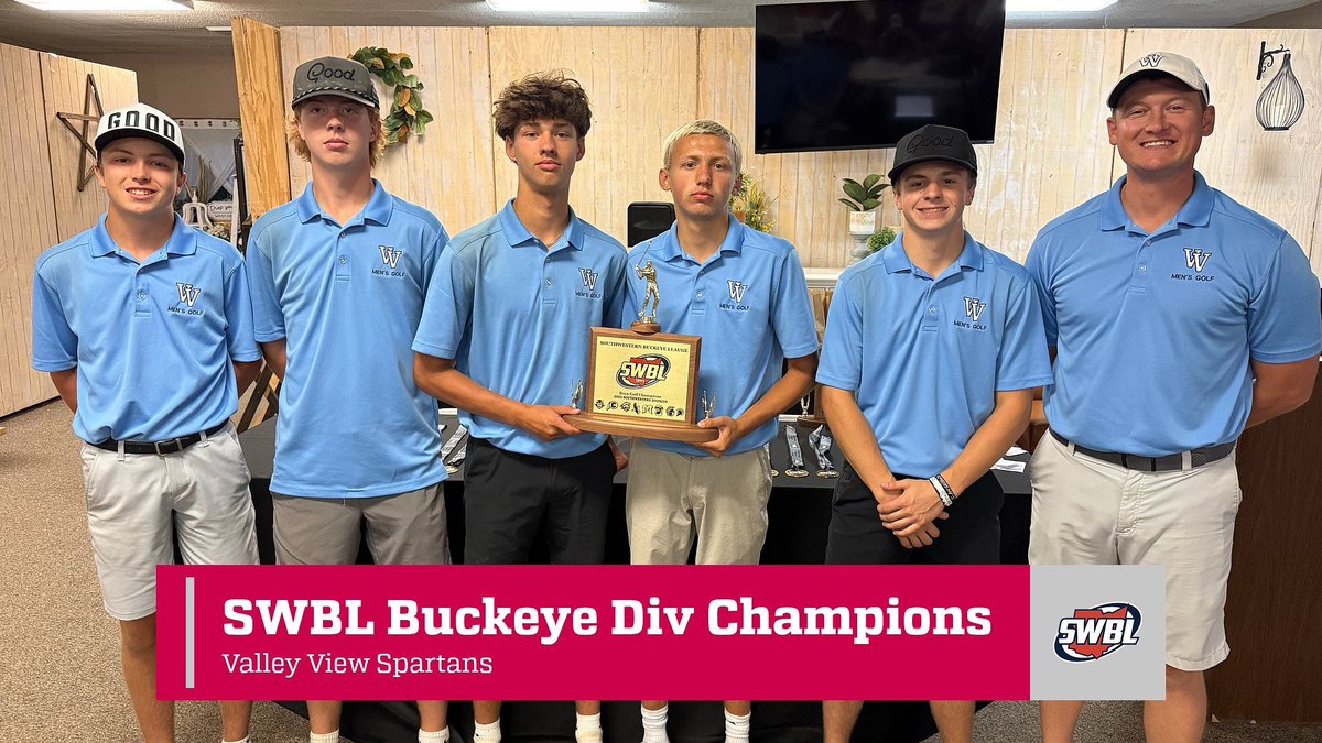MiamiValleyGolf's tweet image. Congratulations to the #ValleyView Boys Golf Team for winning the #SWBL Buckeye Division Championship ~ and to Head Coach Kyle Oldiges for being honored as Coach of the Year🏆
Dayton Christian finished in 2nd place, followed by Oakwood, Carlisle and Brookville.  
#miamivalleygolf