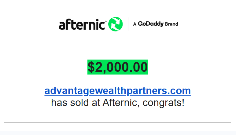 Woke up to this today. Thanks to <a href="/afternic/">Afternic</a> &amp; buyer!
Hand reg., HT 1yr. They got a good price &amp; I got a
much need sale.🙏