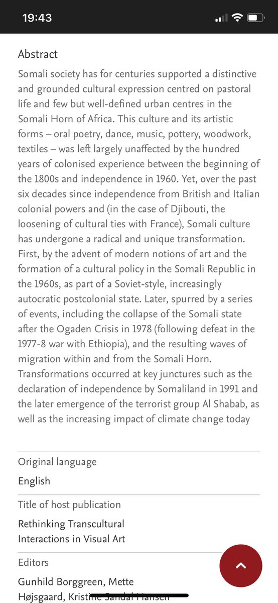 Check out this research output at University of Copenhagen Research Portal: Somalinimo in Somali arts: from poetry to visual art – reflections on the trans-cultural researchprofiles.ku.dk/en/publication…