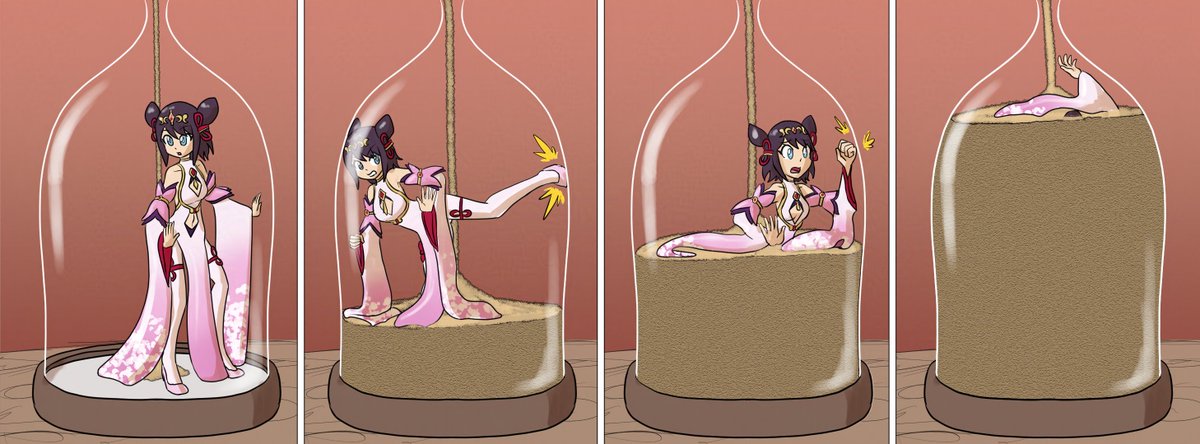 Commission
A sequence of Lin You from Dragalia Lost trapped in a sand clock, with the sequence slowly filling, having a couple alts showing her in the process