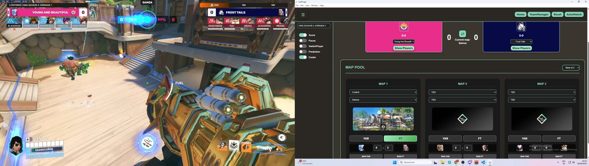 🚀 LiveForge in action!

Our in-game overlay is fully connected to the app, updating all your data in real-time

🎨 Team colors
🏆 Player logos &amp; roster
🗺️ Map picks &amp; bans with pick info
📊 Live scores

Clean UI, full control !

#Esports #Overwatch2 #Overlay <a href="/studios_unveil/">Unveil Studios</a>