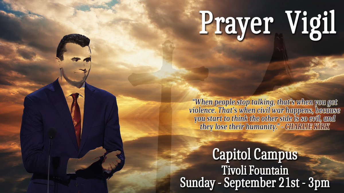 JayFratt's tweet image. Join us this Sunday at the Capitol to stand against political violence and pray for Charlie’s family and our society.

Capitol Fountain
3pm
Sunday 21st 🙏🏼