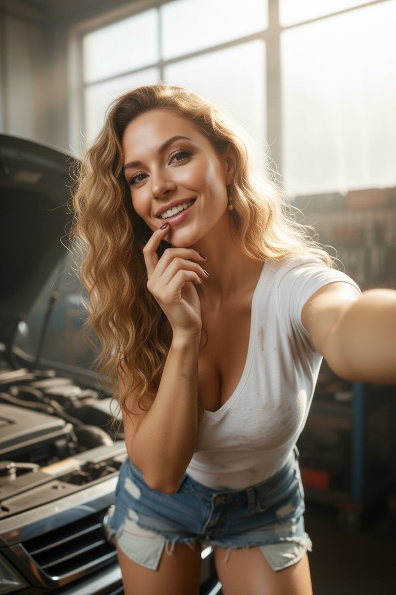 AIMuseModels's tweet image. Messy hair, dirty shirt, but still stealing the spotlight 🔧😉
Who said grease and charm can’t go together?

#GreaseAndGlam #BoldAndSexy #SensualVibes #ConfidenceIsHot #MagneticCharm