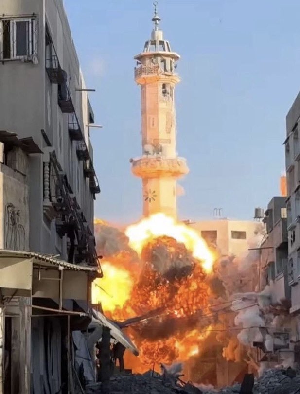 A drone attack on a minaret in Gaza, and the world sees Israel as defending itself.
#IsraelTerroristState