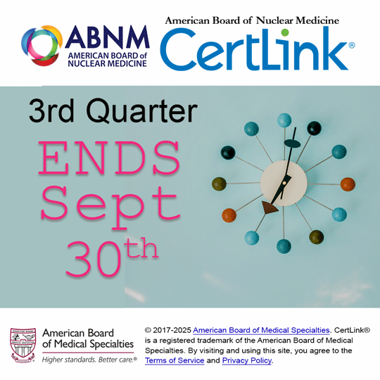 ABNM CertLink Participants Reminder: The 3rd Quarter Assessment Ends  September 30, 2025. Log in to your CertLink profile icont.ac/517vl and complete your assessment by 11:59 pm EST, September 30, 2025