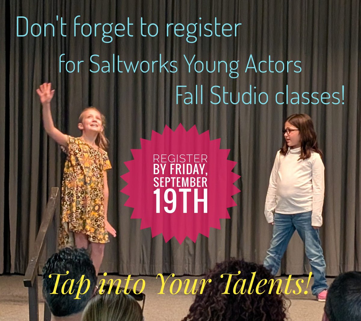 Don't forget to register for Saltworks Young Actors Fall Studio!
September 23 &amp; 25 thru November 11 &amp; 13
4:30pm - 6:00pm
Greenstone UM Church
Ages 8-15

🧂Visit our website for more information and register by this Friday, September 19!
saltworks.org/yas-fall-2025/

#woohooattitude