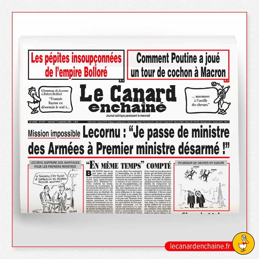 🗞 La nouvelle édition du “Canard” est arrivée ! En numérique tous les mardis à 21h et en kiosques tous les mercredis.
➡️ lecanardenchaine.fr