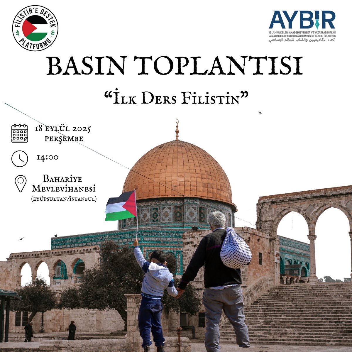 İlk Ders Filistin 🇵🇸

Yeni akademik yılın başlangıcı vesilesiyle üniversitelerimizdeki yöneticilere, akademisyenlere ve öğrencilere yönelik çağrılarımızı kamuoyuna duyurmak amacıyla düzenleyeceğimiz basın toplantısına tüm basın mensuplarını davet ediyoruz.

🗓 18 Eylül 2025