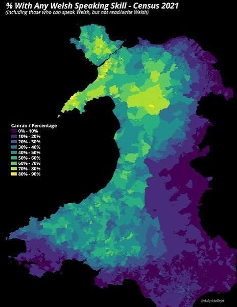 Welsh speakers in Wales support seperatism, Anglicised areas support Reform UK.