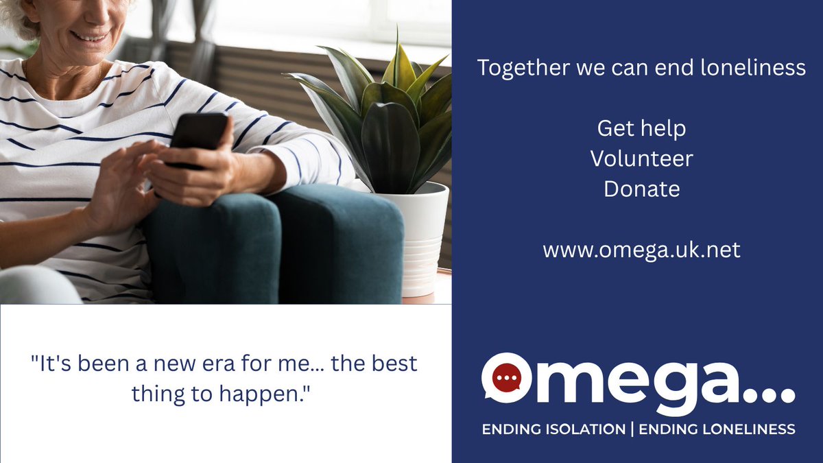 Omega Ending Isolation Ending Loneliness (@omegaconnected) on Twitter photo @Omegaconnected is a charity dedicated to reducing loneliness across the UK. A great big THANK YOU to our patron @Nevillesouthall for letting us take over on X today, and to everyone who has liked and shared our posts! Together we can #EndLoneliness
omega.uk.net @Omegaconnected is a charity dedicated to reducing loneliness across the UK. A great big THANK YOU to our patron @Nevillesouthall for letting us take over on X today, and to everyone who has liked and shared our posts! Together we can #EndLoneliness
omega.uk.net