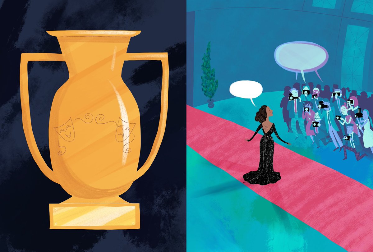 A celebration of award shows from A MAKER OF DRESSES. 🏆🎭👗 #violetlemay #illustration #illustrator #picturebook #kidlitart #amwriting #mbartists