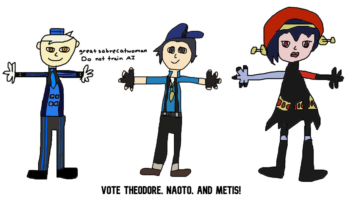 Day 16 of shitty fanart for #PersonaChampions has Theodore, Naoto, and Metis! I drew Naoto before so I just decided to copy and paste her art here, but then drawing Theodore and Metis turned out to take much longer than I thought. Hopefully it'll be worth it!
