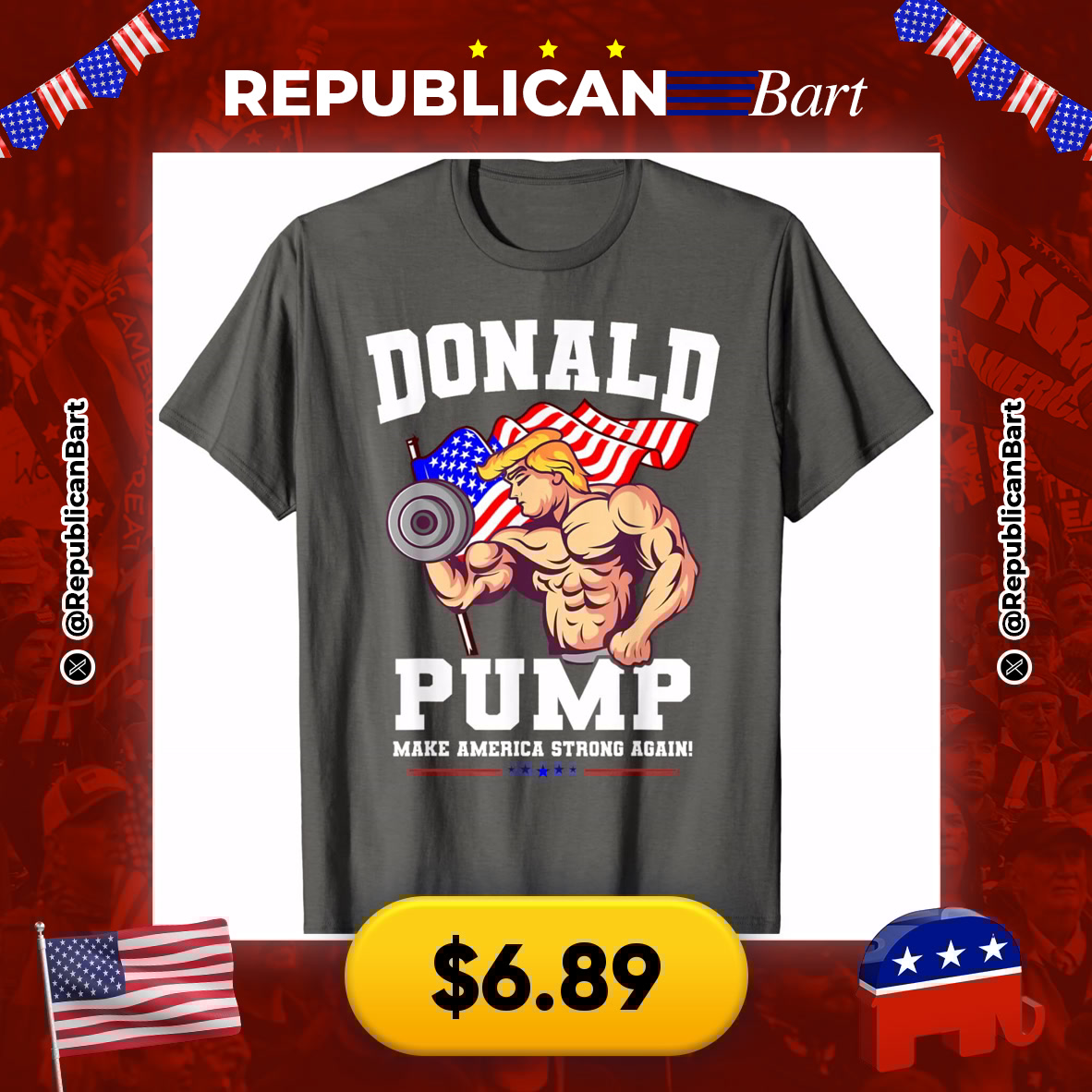 RepublicanBart's tweet image. MAKE AMERICA 💪 AGAIN! 🇺🇸

👕 Donald Pump Make America Strong T-Shirt
💰 $6.89

🔗 s.click.aliexpress.com/e/_oEMp7Xz

#TrumpMerch #MAGA #Patriotic