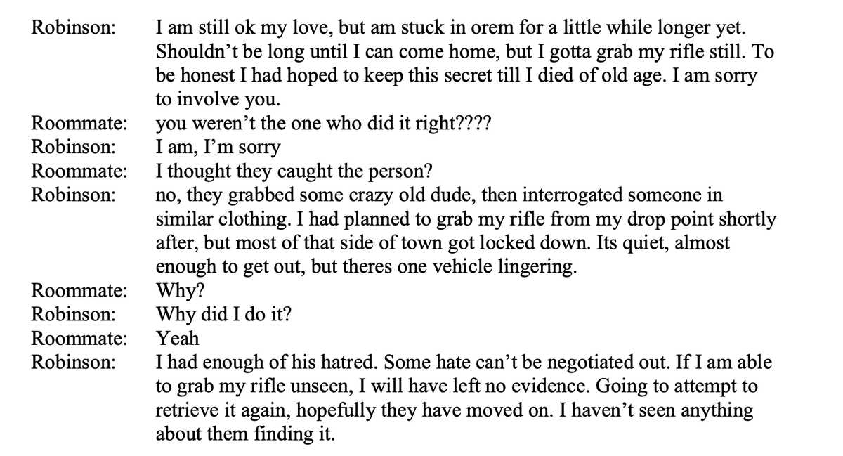 These are some of the texts between Tyler Robinson and his roommate, with whom he was in a relationship, according to newly released documents. Robinson allegedly admitted he was the killer. <a href="/LawCrimeNetwork/">Law&Crime Network</a>