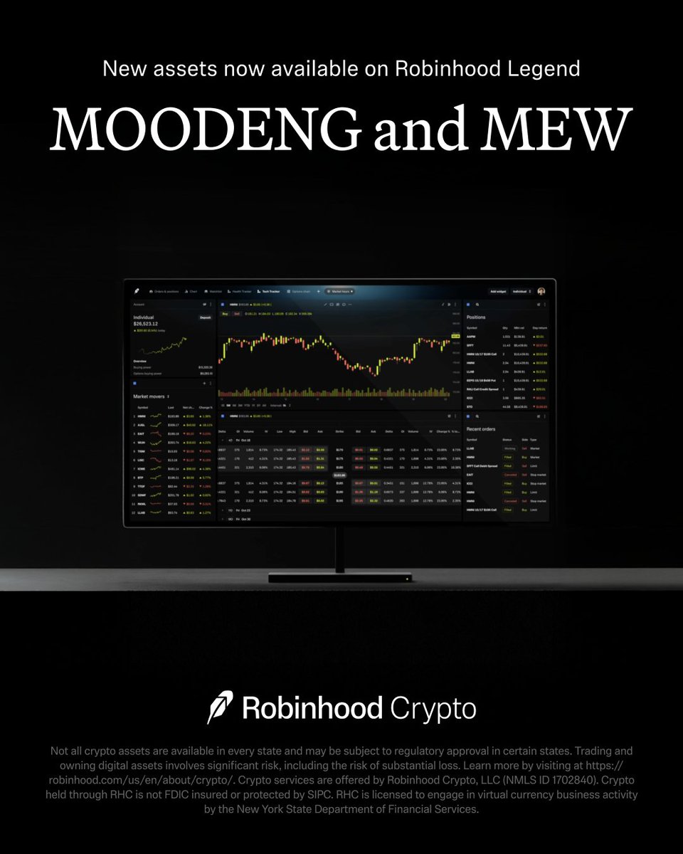 $MOODENG and $MEW are now available to trade on Robinhood Legend.