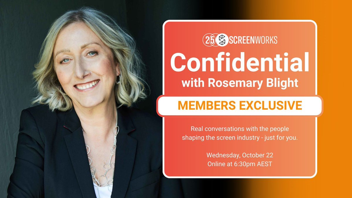 Join us for member exclusive SCREENWORKS CONFIDENTIAL with prolific producer Rosemary Blight 22 October 6.30pm.  This online deep dive gives you insider access like never before, sign up and send your questions in advance 
screenworks.glueup.com/event/screenwo…