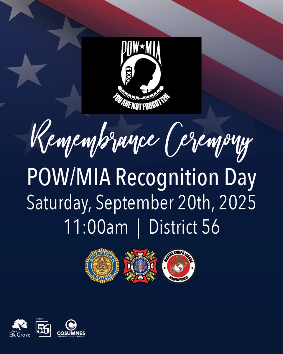This Saturday, September 20, from 10 a.m. to noon, join us at Veterans Grove at District 56 for a special ceremony honoring our nation’s Prisoners of War and those still Missing in Action. Hosted by local veterans’ organizations, this annual gathering is a time to reflect on