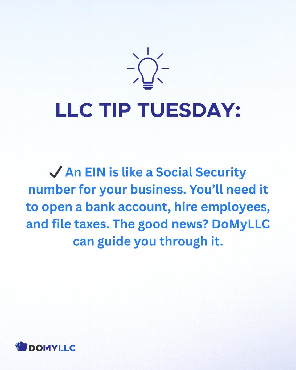 DoMyLLC's tweet image. LLC Tip Tuesday! Make sure to get an EIN (Employer Identification Number) for your business. 

If you’re not sure where to start, DoMyLLC makes the process simple. 

👉 Want more tips like this? Follow us @DoMyLLC 

#LLCTips #LLCFormation #EINNumber #EIN #SmallBusinessTips