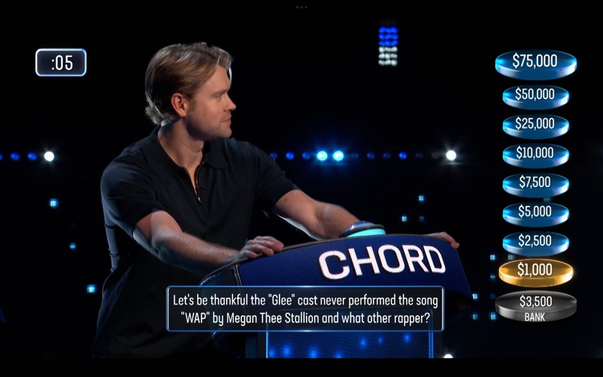 PCOBmidias's tweet photo. 📷|Screenshot do Chord Overstreet na estreia do programa "Celebrity Weakest Link" episódio "Glee Homecoming" que foi ao ar ontem dia 15 de setembro na fox. 6 https://t.co/yPtSH3pTbf