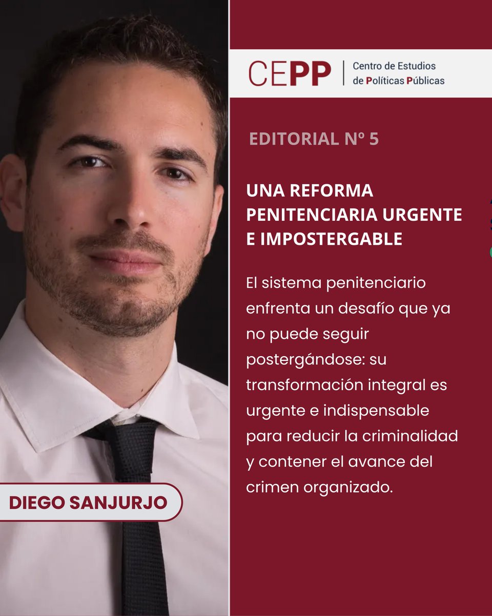 ✍️| Nueva editorial del CEPP 

En esta nueva editorial del Centro de Estudios de Políticias Públicas, Diego Sanjurjo (<a href="/dsanjurjogarcia/">Diego Sanjurjo</a> ), PhD en Ciencia Política y gerente del AECA escribe:

 “Una reforma penitenciaria urgente e impostergable”

Una reflexión sobre los desafíos