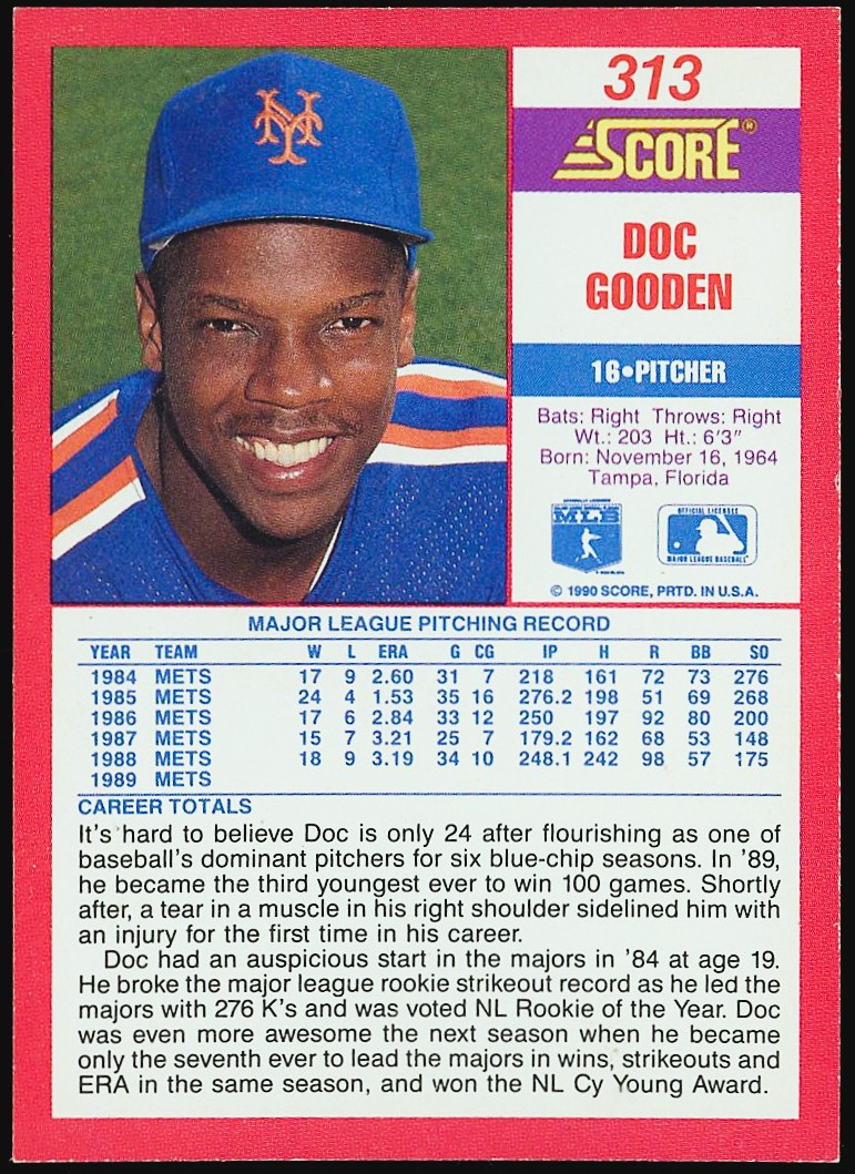 GoodenCollector's tweet photo. Man, it's been a while since I posted a new Dwight Gooden card. But I recently picked up this 1990 Score Promo card. The Score promos show no 1989 stats and no complete major league stats on the back. Really tough find. https://t.co/JkKcSTR0M6