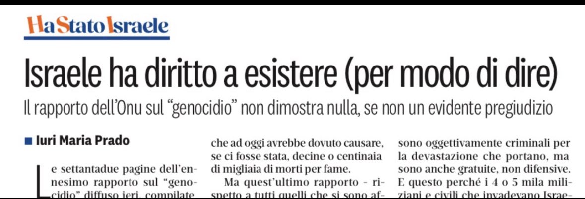 Iuri Maria Prado (@iurimariaprado) on Twitter photo Il rapporto degli “esperti” delle Nazioni Unite sul “genocidio”: il 7 ottobre “non poneva a rischio Israele”, quindi Israele non doveva difendersi - Su <a href="/ilriformista/">Il Riformista</a> di domani Il rapporto degli “esperti” delle Nazioni Unite sul “genocidio”: il 7 ottobre “non poneva a rischio Israele”, quindi Israele non doveva difendersi - Su <a href="/ilriformista/">Il Riformista</a> di domani