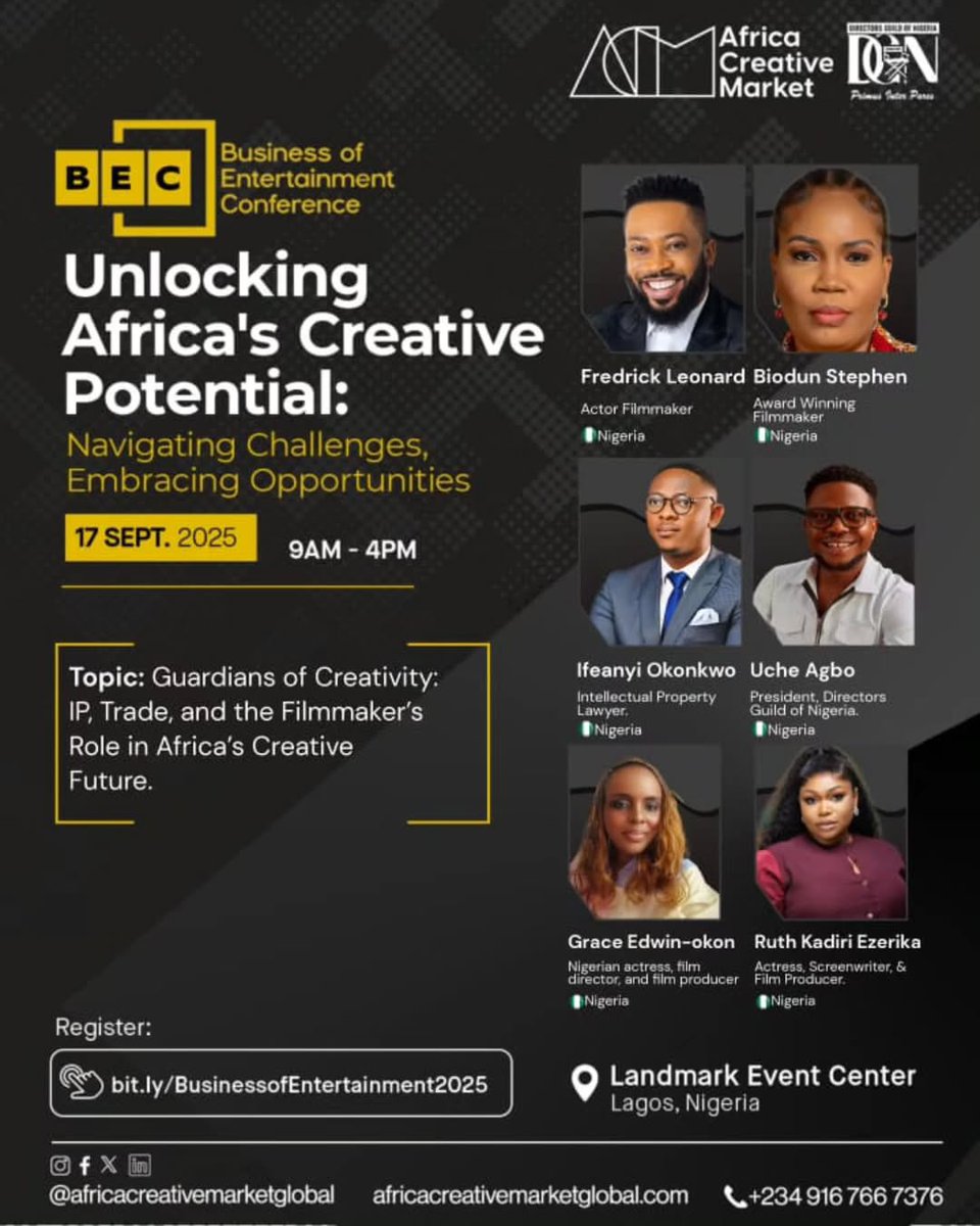 Tomorrow September 17th

DIRECTORS GUILD OF NIGERIA (DGN) PARTNERS with
AFRICA CREATIVE MARKET.