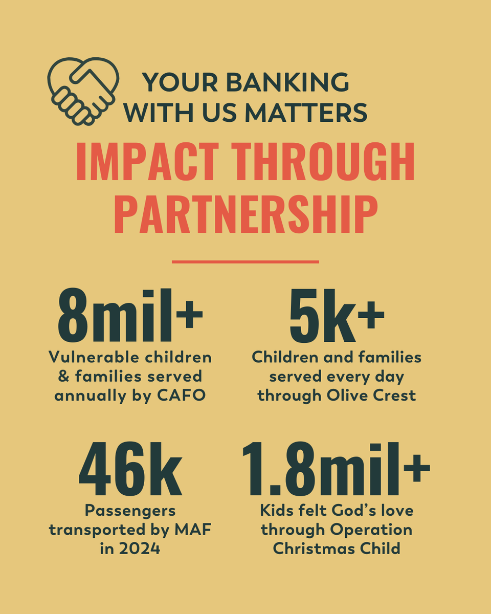 myCCCU's tweet image. When you bank with Christian Community Credit Union, you’re partnering with ministries like CAFO, Olive Crest, MAF, and Samaritan’s Purse—bringing hope, care, and the Gospel to communities worldwide. 🌍🙏 #BankWithPurpose #FaithAndFinance #KingdomImpact #myCCCU #MinistryPartners