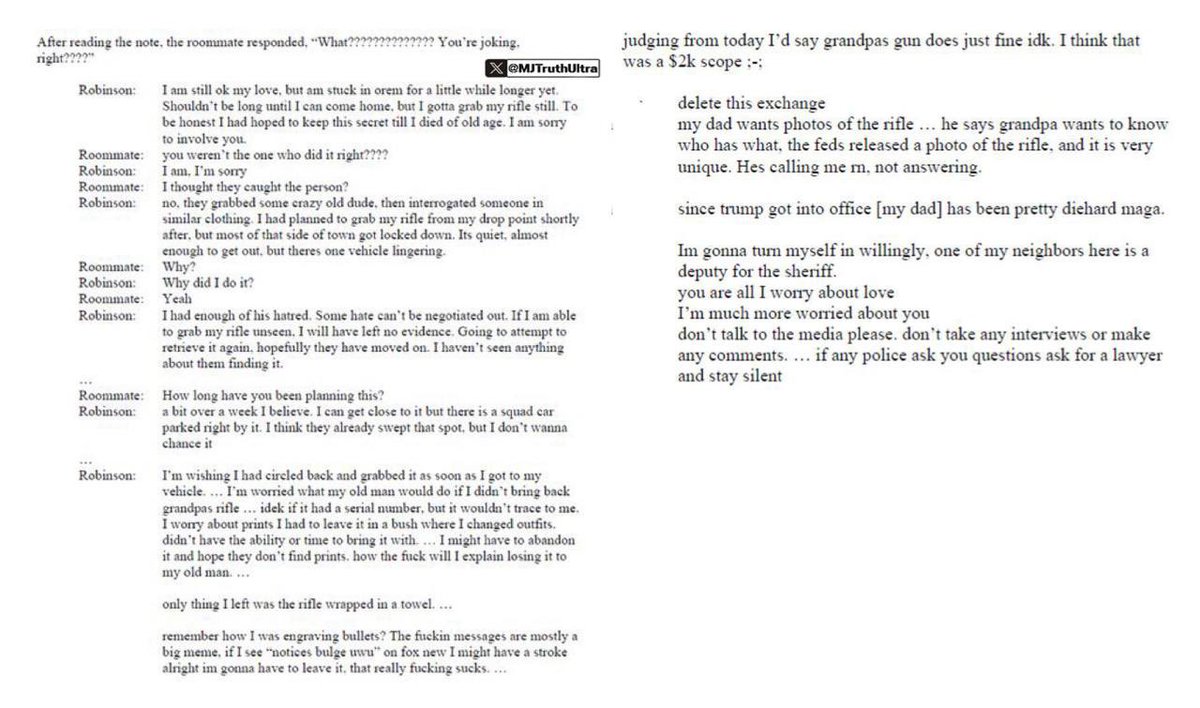 Tyler Robinson’s Text Exchange with boyfriend:

This is the most convenient confession and accounting of events in the history of mankind

Drop a 💩if you call Bullshit