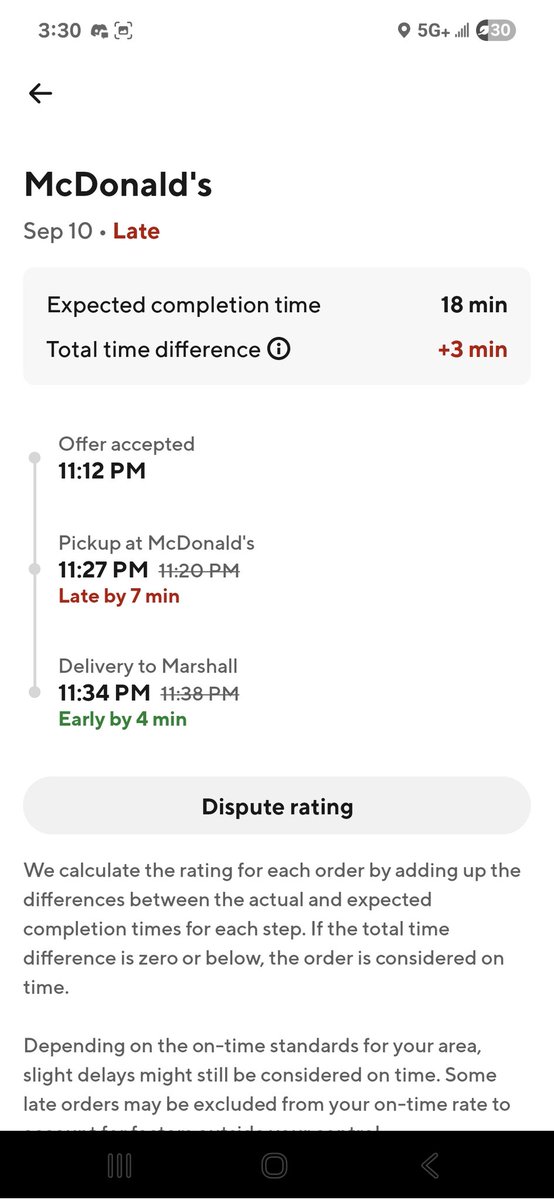 IIsWolfee's tweet photo. I've been struggling with doordash for over a week. These orders are supposed to be excluded from being late, 1. because I've waited at the restaurant for longer than 10 minutes for most of these, 2. because most of these also are within the 5-minute buffer we're supposed to have https://t.co/KVCJxsRpl0