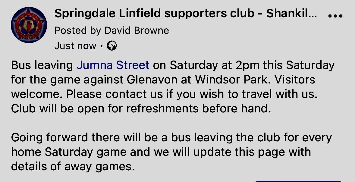 Springdale Linfield Supporters Club tweet media