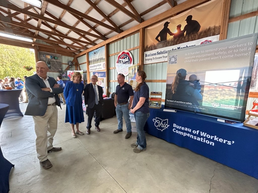 OhioBWC's tweet photo. We're thrilled to be back at the annual Farm Science Review and excited that Gov. Mike DeWine and First Lady Fran DeWine visited! 
Stop by and connect with our safety experts to discover how BWC can help you create a safer workplace. Learn more: https://t.co/aEZLrC0AtE https://t.co/LLrHqDs3Ep