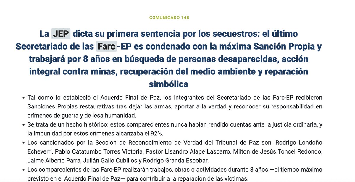 Entering a polarizing election year, &amp; 9yrs after the 2016 peace accord, Colombia’s transitional court laid down its long-awaited first sentences against leadership of the former FARC.

🧵 on a refreshed debate about balancing justice &amp; peace

jep.gov.co/Sala-de-Prensa…