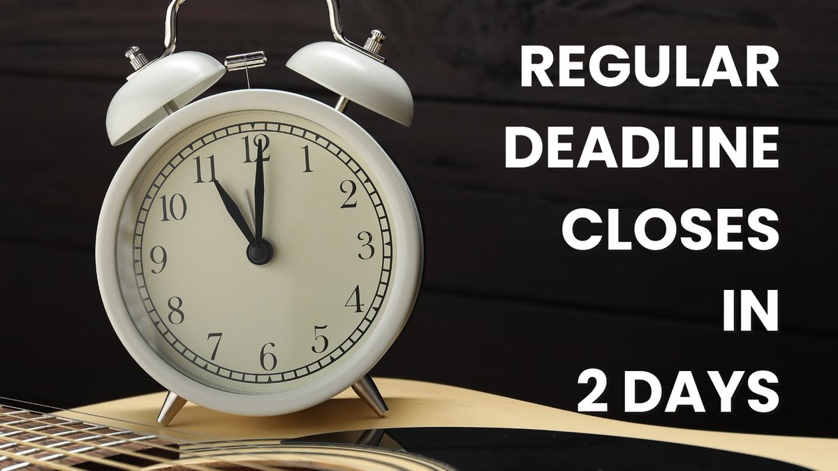 intlsongcomp's tweet image. 2 Days Left! 
ISC&apos;s Regular Deadline closes in just 2 days!
Get your songs in now before the entry fee increases.
Deadline: September 17
Enter now:  tinyurl.com/4kd759x9
#isc25 #songwriting #musiccompetition #ISC #songwriters #songwriter #writer #singersongwriter
