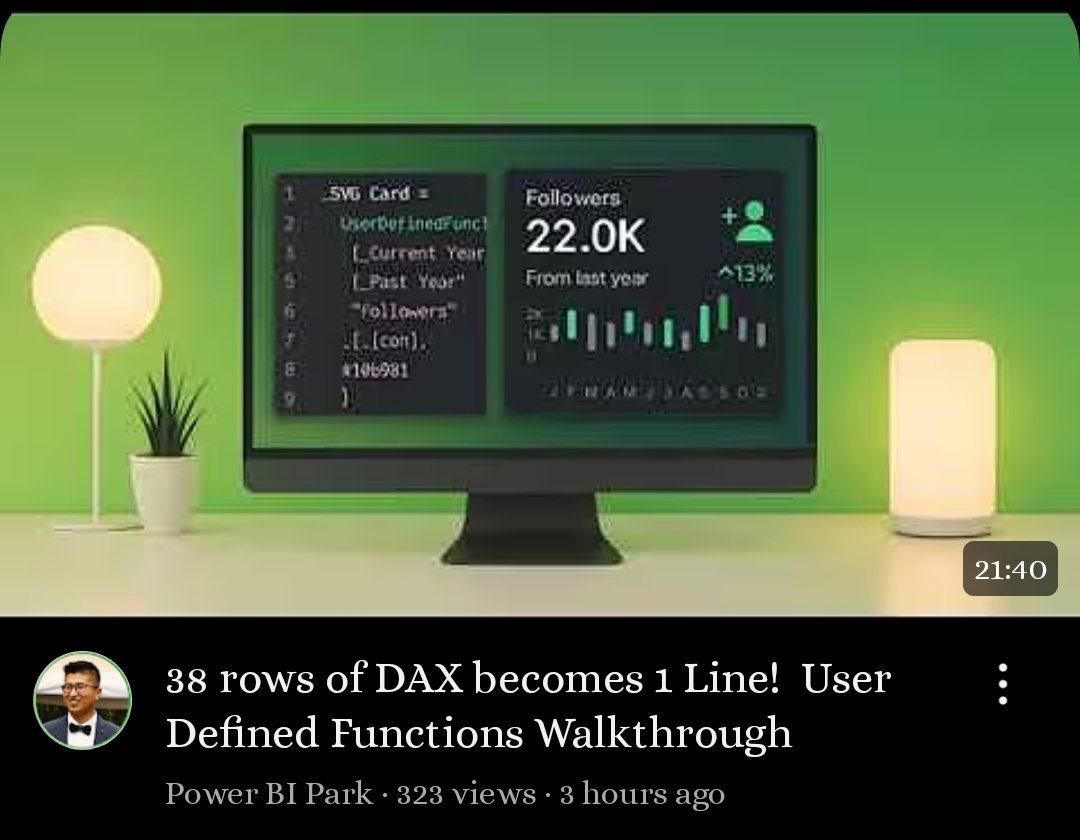 DeepWithData's tweet image. You have to see this! 

@PowerBIPark shows how to turn 38 lines of DAX into just one with user-defined functions. 🤯 

#dax #powerbi #dataanalytics
