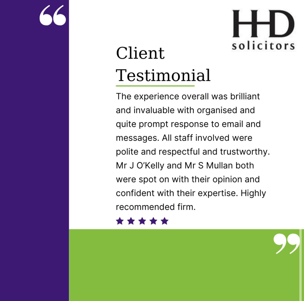 💫 Valued Client feedback for <a href="/HHDSolicitors/">HHD Solicitors</a> 
Criminal Department – “brilliant, trustworthy and highly recommended.”
 
👏 Well done to our John O'Kelly and the team.

#WeAreHHD ⭐️⭐️⭐️⭐️⭐️
#ValuedClientFeedback 🙏
#CriminalDefenceSolicitors
#BelfastSolicitors ⚖️