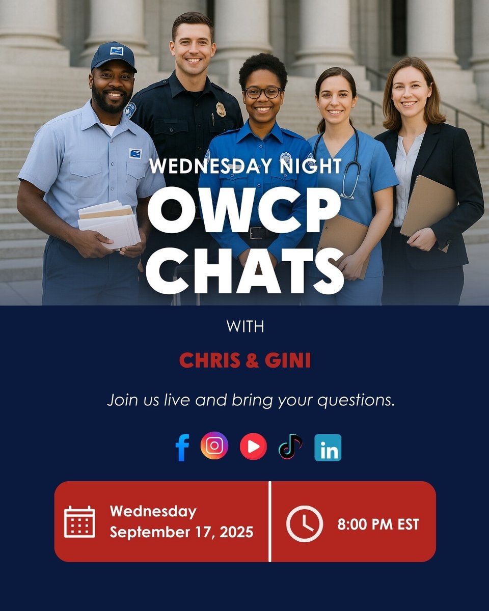 FICCleveland1's tweet image. If you’re a federal worker with OWCP questions, don’t miss Wednesday Night OWCP Chats with Chris &amp;amp; Gini.

Bring your questions and get the answers you’ve been looking for!

🗓️ Wednesday, Sept 17, 2025
🕗 8:00 PM EST

#OWCP #FederalWorkers #OWCPHelp #FederalInjury