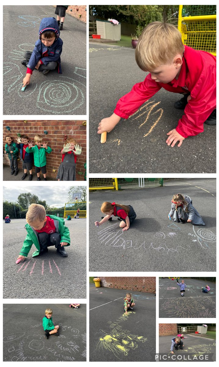 FrodshamCE's tweet image. Chalking patterns on the playground. #reception #markmaking