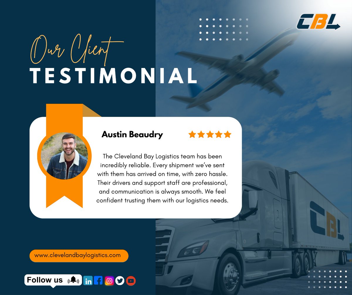 cblinc002's tweet image. Thank you, Austin, for your kind words -@cblinc002  for reliable, professional, and smooth deliveries.
📩 Let’s build success together.
📧 Email: cblrates@clevelandbaylogistics.com

#TrustCBL #LogisticsSolutions #ClientVoices #ExcellenceDelivered #ClientLove #GlobalLogistics