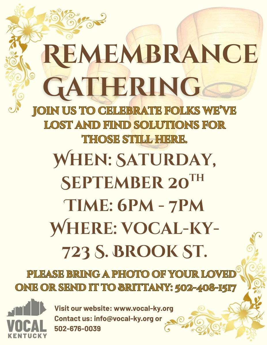 VOCALKentucky's tweet photo. We lost 5 people in a week. Join us to say their names and demand housing, care, and dignity. Sat 9/20, 6–7pm, 723 S. Brook St (Louisville). Photos: Brittany@vocal-ky.org / 502-408-1517. TRAUMA is the real gateway drug. #HB5 #HousingNotHandcuffs #endthestigma #povertyisnotacrime https://t.co/spoPxM3TKU
