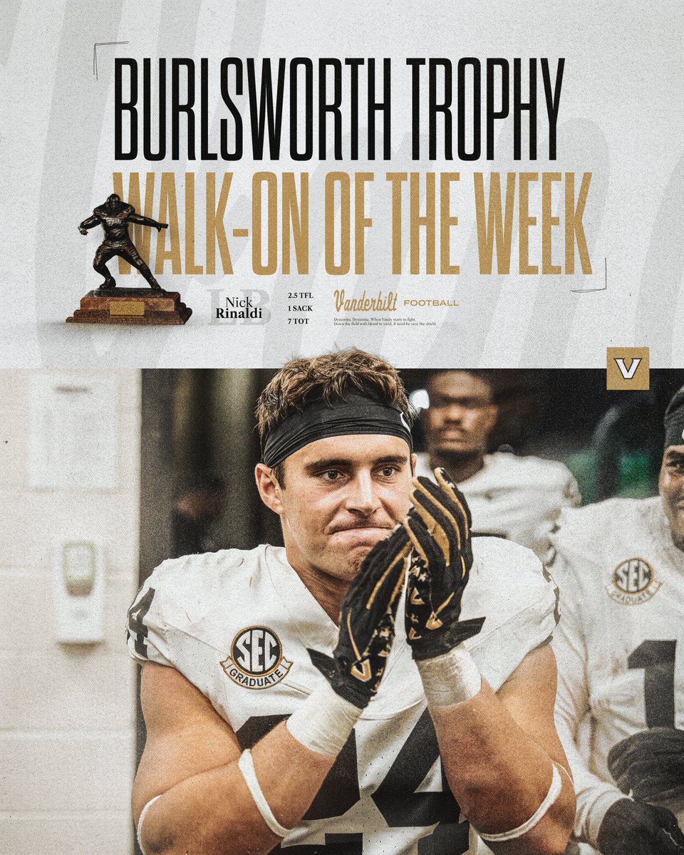 VandyFootball's tweet image. Burlsworth Trophy Walk-On of the Week

⚓️ Nick Rinaldi