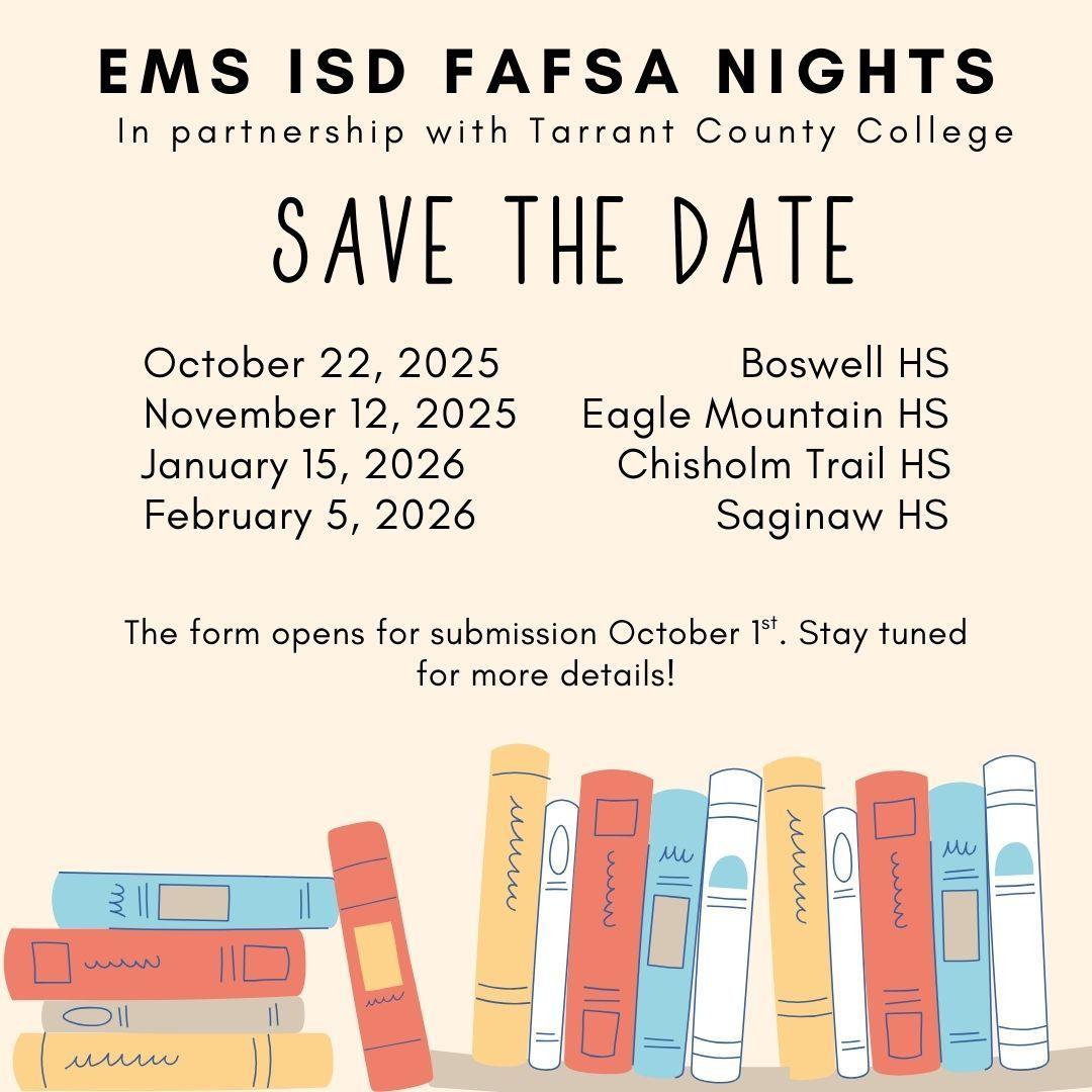 FAFSA opens October 1st! The district is offering 4 FAFSA Nights for students or their parents that need help filing their FAFSA application. Students from all 4 high schools may attend any of the FAFSA Nights.