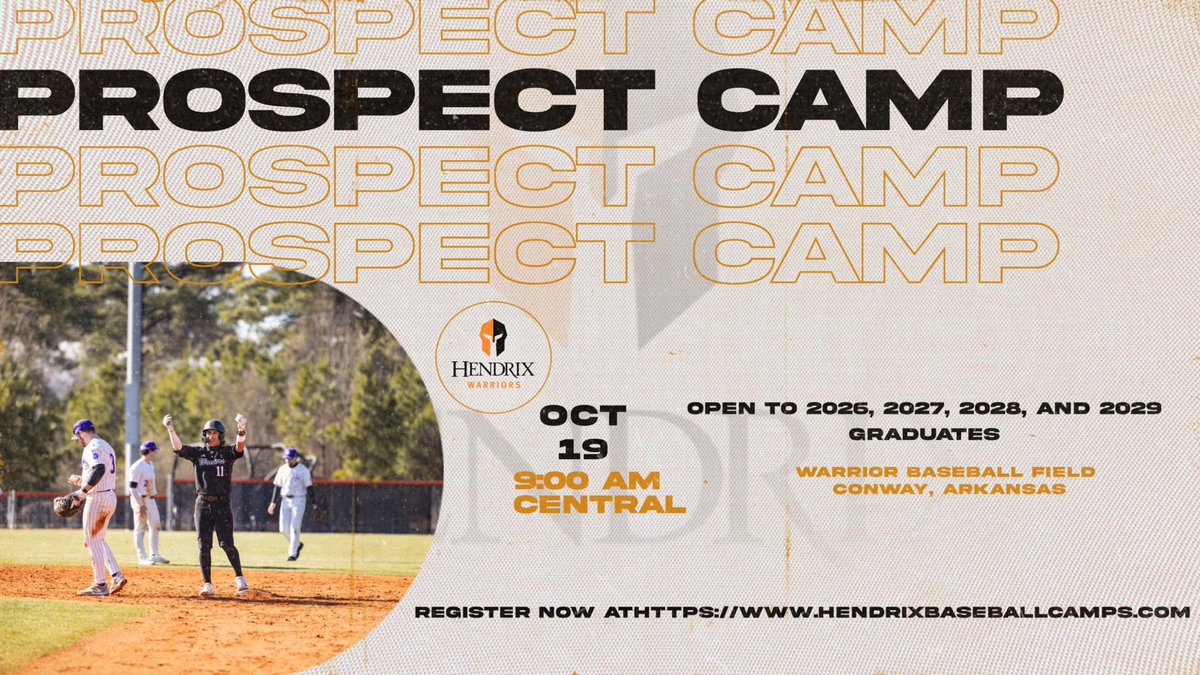 First prospect camp of the fall is almost here! Great opportunity to work with and play in front of our staff and see campus! 

Hendrixbaseballcamps.com