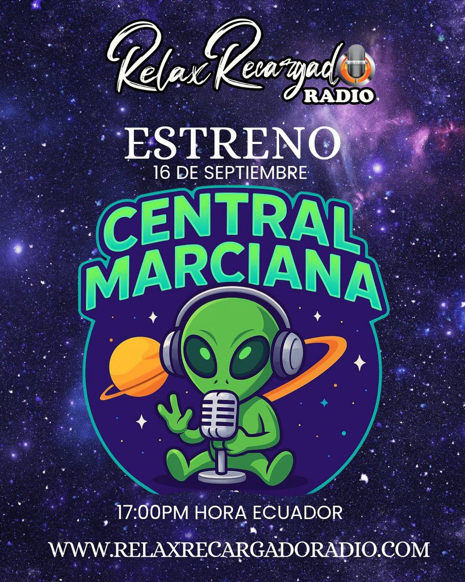 #hoy #estrenosrecargados💿🔊🎧

No te pierdas nuestro nuevo programa #centralmarciana

Todos los #martes desde las 17:00pm #horaecuador

Escúchanos en vivo en
relaxrecargadoradio.com

#relaxrecargadoradio
#enamorandotussentidos