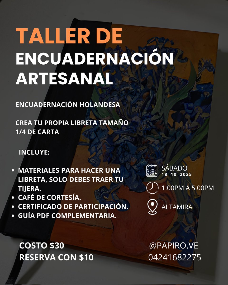 Listo 🩷📚

Después de 3 años sin hacerlos, ya tengo fecha para el próximo taller de encuadernación artesanal.

Solo 5 cupos por taller.

📍 Caracas.
🗓️ 18 de octubre.